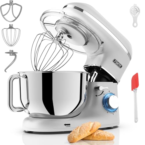 Küchenmaschine - 2000W - Edelstahl Rührschüssel (6,2 L) - Knetmaschine mit Rührhaken, Knethaken, Schlagbesen und Spritzschutz - Inkl. zusätzlichem Zub