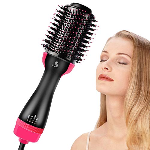 Looffy Hair Dryer Brush, 3 in 1 One Step Hair Dryer & Volumizer, Electric Rotating Hot Air Brush, Negative Ion Air Hair Brush, Salon Styler for Straightening, Curling, Blow Dryer Straightener -Black