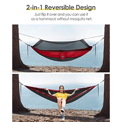 Kootek Camping Hammock with Net Double & Single Portable Hammocks Parachute Lightweight Nylon with Tree Straps for… 51rCImJ21XL