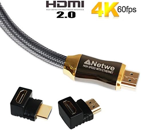 Netwe High-Speed HDMI Cable 3 Feet - Supports Ethernet,3D,4K and Audio Return (Latest Standard) + 2 Free HDMI Male to Female Adapters