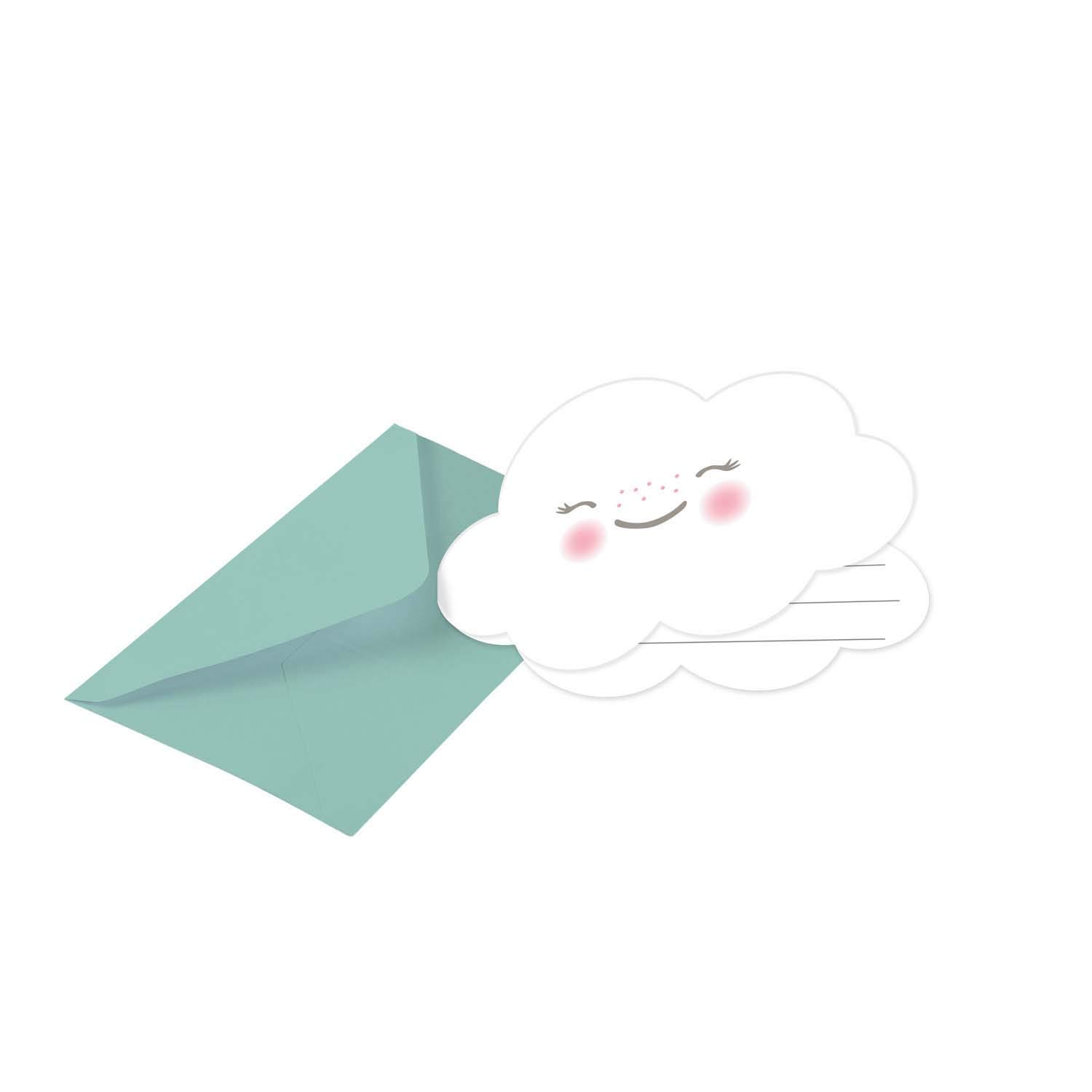 amscan 9904309 Invitation Cards Rainbow, 8 Pieces, Size 8.6 x 12.5 cm, Cards with Green Envelopes, Smiling Cloud, Face, Invitation, Birthday, Children's Party, Themed Party, Rainbow