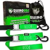 RHINO USA Motorcycle Tie Down Straps (2 Pack) Lab Tested 3,328lb Break Strength, Steel Cambuckle Tiedown Set with Integrated Soft Loops - Better Than a Ratchet Strap...