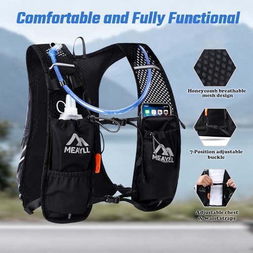Running Vest Women & Men, Hydration Vest with 500ml TPU Water Bottle, Lightweight Comfortable Running Backpack, 7L Capacity Fits 2L Bladder for Trail Running Cycling Hiking Marathons