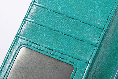 iPhone 8 Case, iPhone 7 Case, HLCT PU Leather Wallet Case, with Soft TPU Protective Bumper, Built-in Stand Kickstand, Cash and Card Pockets (Teal)