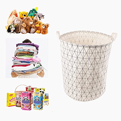 TIBAOLOVER 19.7" Large Sized Waterproof Foldable Canvas Laundry Hamper Bucket with Handles for Storage Bin,Kids Room,Home Organizer,Nursery Storage,Baby Hamper(Geometric Pattern-White) - Thumbnail 3