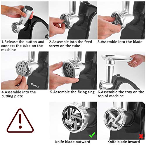 Homdox Electric Meat Grinder 2000W with 3 Grinding Plates, Food Grinder