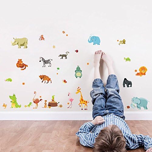 Awakink Jungle Animaux Sauvages Monkeyn Dinosaure Girafe Lion Elephant Zebre Stickers Muraux Sticker Mural Art Amovible Stickers Muraux En Vinyle Pour Filles Et Garcons Chambre Enfants Chambre De Decoration Murale Decoration De