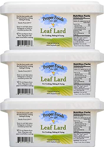 Proper Food's - 100% Pure Leaf Lard - Non-Hydrogenated - for Cooking, Baking and Frying - 16 oz (Pack of 3)