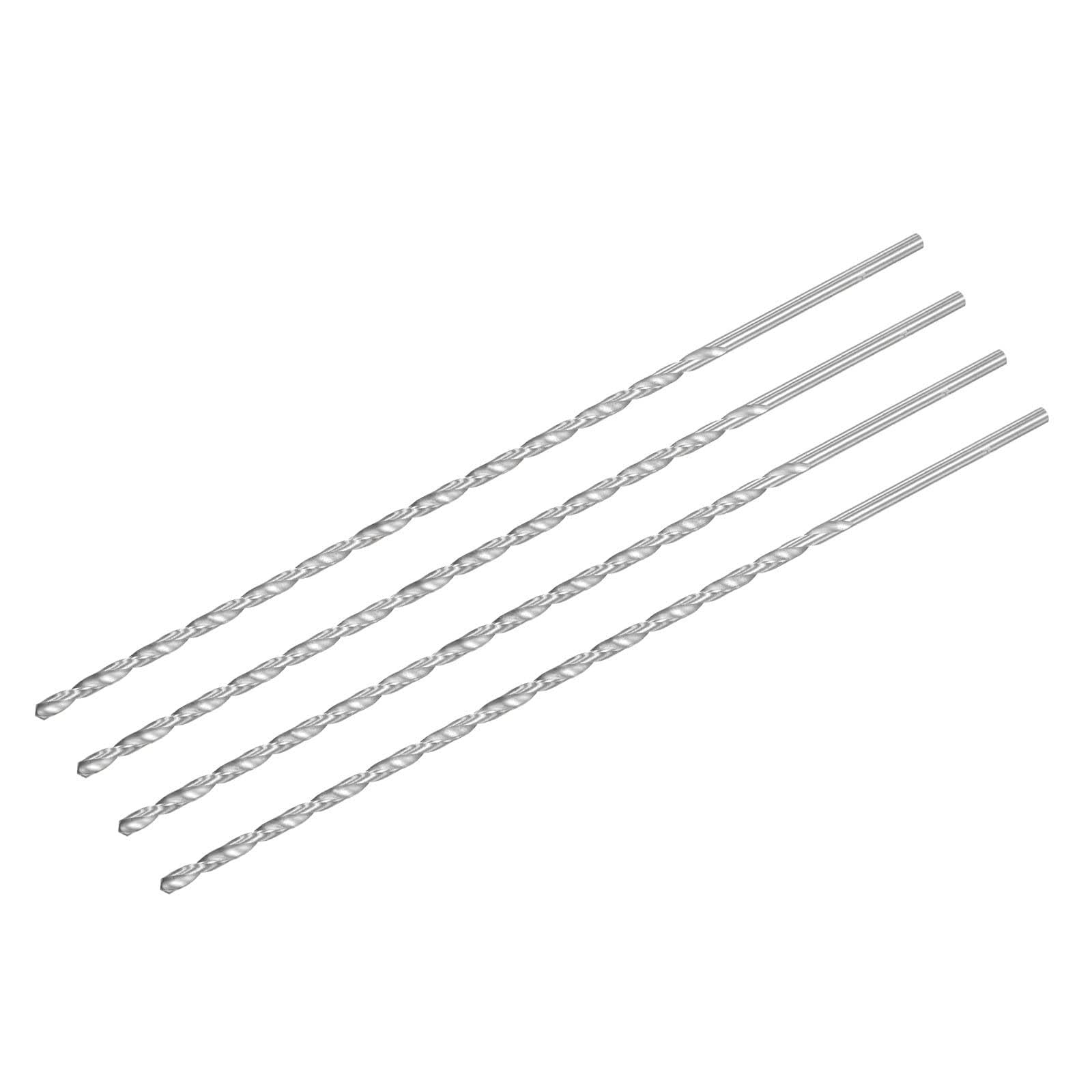 TA-VIGOR 4Pcs 4mm Extra Long Twist Drill Bits, 200mm Length High-Speed Steel HSS Straight Shank Spiral Drill Bits for Wood Metal Aluminum Plastic