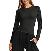 Fisoew Womens Long Sleeve Workout Tops Athletic Shirts Crew Neck Compression Yoga Active T Shirt