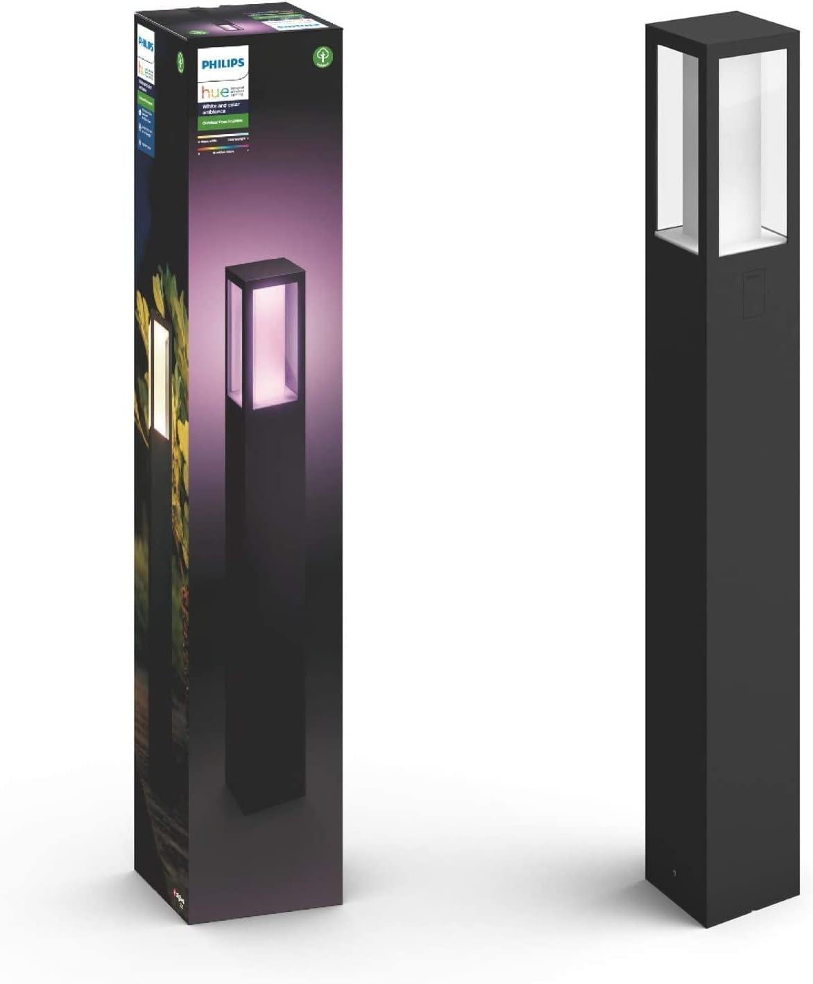 Philips Hue White & Color Ambiance Impress Outdoor Wegeleuchte (1.180 lm), dimmbare Gartenbeleuchtung für das Hue Lichtsystem mit 16. Mio. Farben, smarte Lichtsteuerung über Sprache und App, schwarz