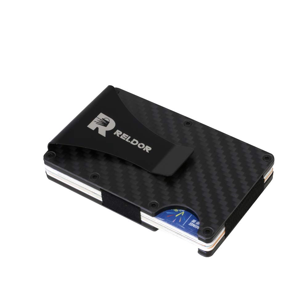 Reldor ™ Men Slim Portable Credit Card Holder Carbon Fiber Fibre RFID Blocking for Upto 12 Cards Metal Wallet Money Clip Storage Walet Card Protector Gift for Men Smart Wallet