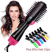 Hot Air Brush,ONME One Step Hair Dryer & Volumizer Multi-functional 3-in-1 Salon Negative Ion Hair Straightener & Curly Hair Comb include 6pcs Plastic Alligator Hair Clips.