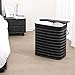 SONGMICS Divided Bamboo Laundry Two-section Hamper Double Dirty Clothes Sorter with Lid Handles and Removable Liner Compartment Storage Basket Rectangular Black ULCB64H