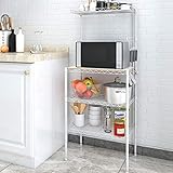 Lifewit 4-Tier Baker's Rack, Microwave Cart Oven Stand with 4 Hanging Hooks & Spice Rack for Kitchen Storage, Carbon Steel, White (4-Tier Bakers Rack)