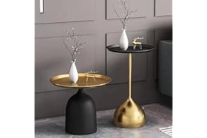 TUSOPORT Gold Side Tables Gold Fluted Side Table Set Fluted Side Tables Drum Coffee Table Living Room Accent Table End Table Set of 2 Metal Coffee Table Hump Console Table Metal Coffee Table