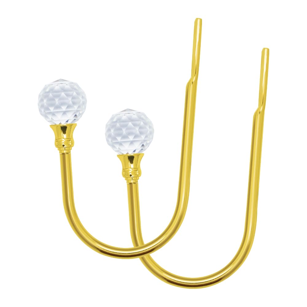 ALEENFOON 2 PCS Crystal Curtain Tieback Hooks U Style Metal TieBacks for Curtains Modern Design Tiebacks for Voiles Curtain Holdback (Gold)
