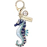 MONNEL MC424 Little Crystal Seahorse Lobster Clasp Charm for Women with Velvet Bag (Blue,1 Piece)