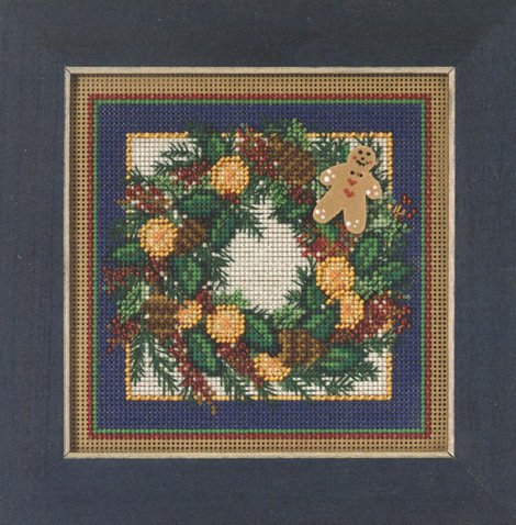 Spiced Wreath Beaded Counted Cross Stitch Kit Mill Hill Buttons & Beads 2015 Winter Series MH145304