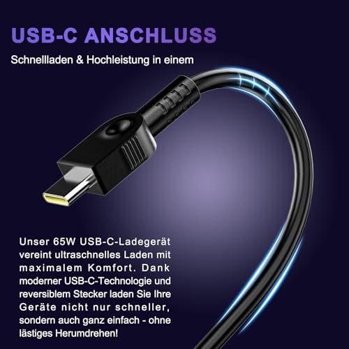 65 W USB C Power Supply Charging Cable Compatible with Lenovo ThinkPad X1 Z13 X13 L14 E14 P14s E15 P15s E15 P16s IdeaPad Slim 5 5i 3 3i Yoga 6 7i Pro 7 Ideapad Flex 3 5 ThinkBook 13s 14G3 14G4 Laptop Charger