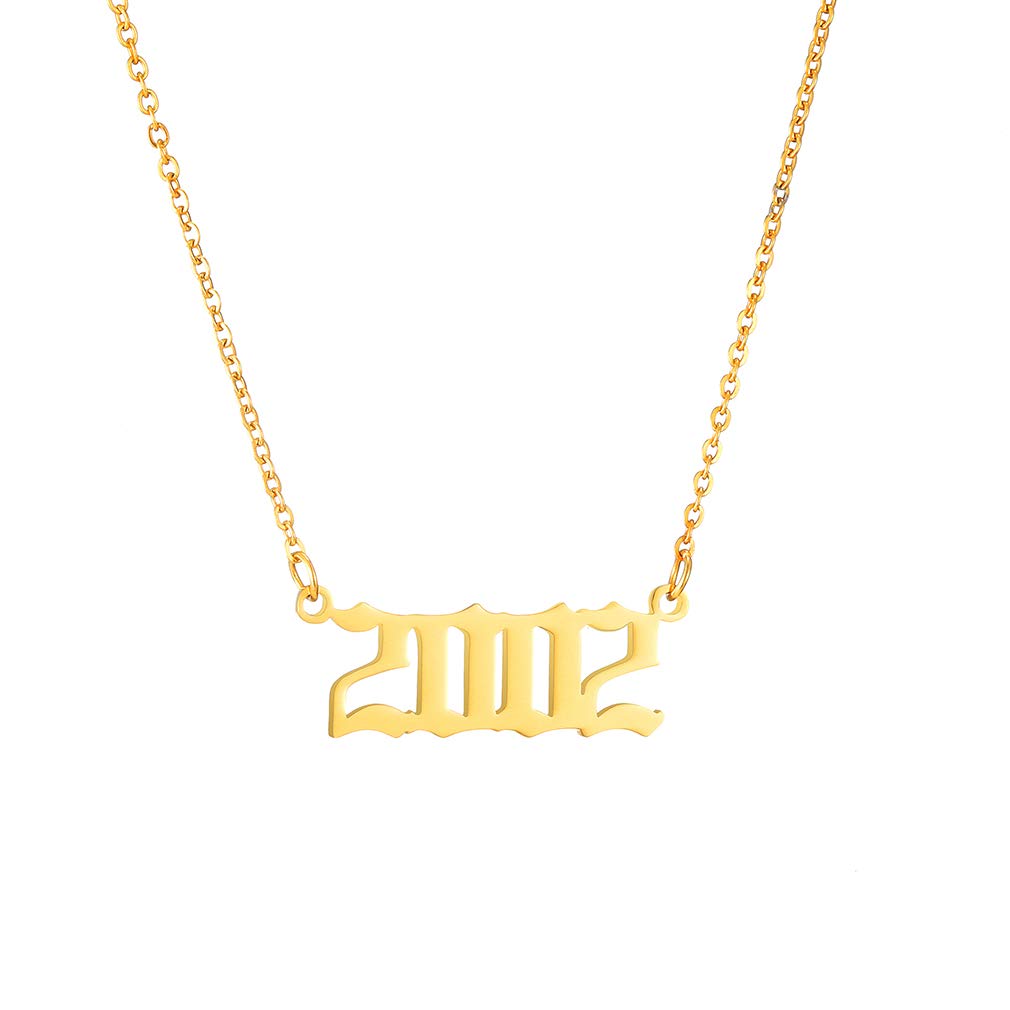 AFSTALR Birth Year Necklace for Women Girls Birthday Gifts Charm Friendship Jewellry Year Number 2002 Gold