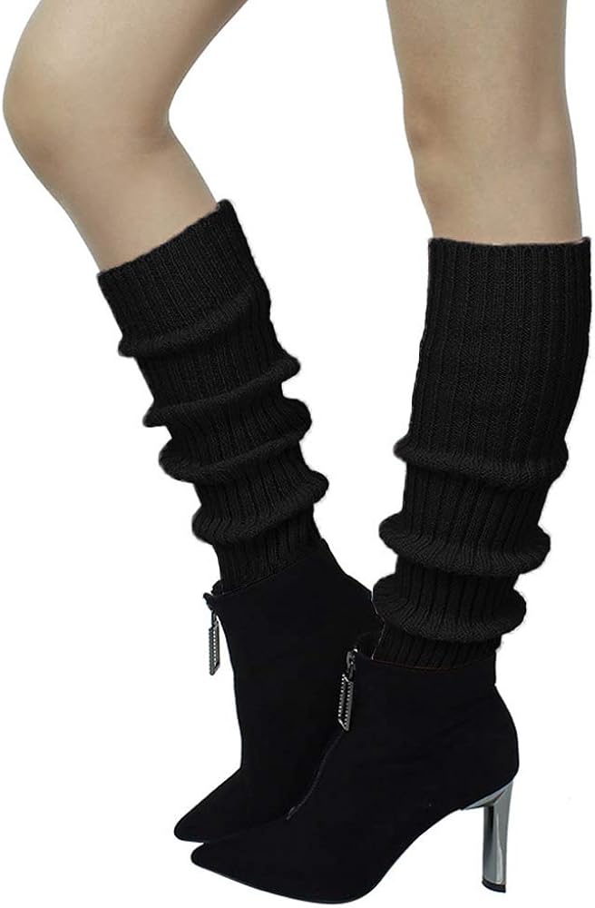 SUNTRADE 2 Pair Leg Warmers, Women Girls Boots Cuff Warmer Ribbed Stretch Knee Leg Socks (Black+Pink) at  Women’s Clothing store