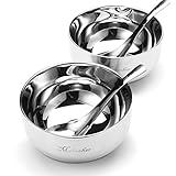 Stainless Steel Double-deck Soup Rice Ramen Salad Serving Dessert Bowls with Spoons,2 Pieces by Meluoher