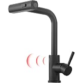 GIMILI Black Touchless Kitchen Sink Faucet with Pull Down Sprayer 15 Inch | Matte Black Motion Sensor, Single Handle, Commercial SUS 304 Steel, Hands Free Control, Waterfall Flow, 3 Spray Modes