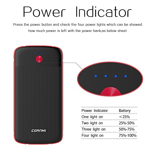 CORNMI 10000mAh Power Bank, External Battery Charger Pack Ultra Slim USB C Portable Charger with Built-in Micro USB Cable Compatible for iPhone, Samsung, Huawei, iPad and More - Black