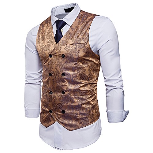 WANNEW Mens Vest Suit Vests Tuxedo Vest Vest for Men(Gold, M)