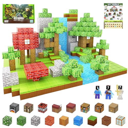 ShifenHong Lot de 100 blocs de construction magnétiques - 3 figurines de pixels - Jouet sensoriel menthe pour enfants - Cadeau d'anniversaire pour garçons et filles (3-6, 7, 8, 9, 10 ans)
