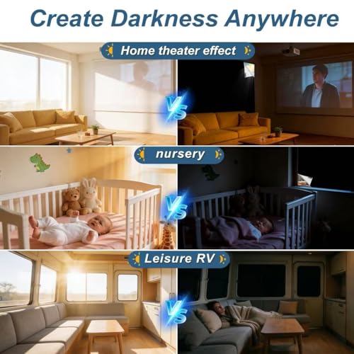 Blackout Blind No Drilling – 100% Blackout Oxford Fabric Improved Anti-Heat Sun Shade 200 x 145 cm Strong Adhesive Scratch for Home and Interior Windows