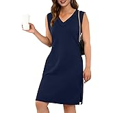 GRECERELLE 2026 Women Summer Inside-Out V-Neck Casual Loose Split Wrinkle-Free Midi Dress with Pockets