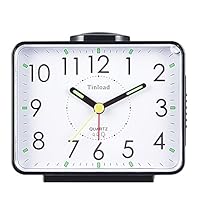 Tinload 4" Loud Crescendo Bell Alarm Clock Silent No Ticking,Snooze,Nightlight,Battery Operated,Easy Set(Black)