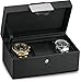 Glenor Co Travel Watch Case - 3 Slot Luxury Organizer Box, Carbon Fiber Design for Mens Jewelry Watches, Men's Storage Holder Boasts Metal Buckle & Leather Pillows, Small for Traveling - Black