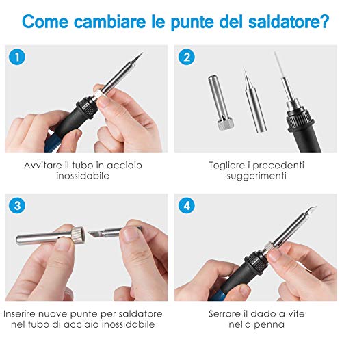 Saldatore Kit WaxRhyed,60W Kit di Saldatura a Stagno 16 in 1,interruttore ON/OFF Temperatura Regolabile 200℃-450℃ con Pinzette Antistatiche, Telaio in Ferro,5 Punte per Saldatore ecc.