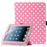 ULAK iPad 2/3/4 Case, Synthetic Leather Folio Flip Case Stand Cover Smart With Wake /Sleep for Apple iPad 2/3/4(Hot Pink W/White Dots)