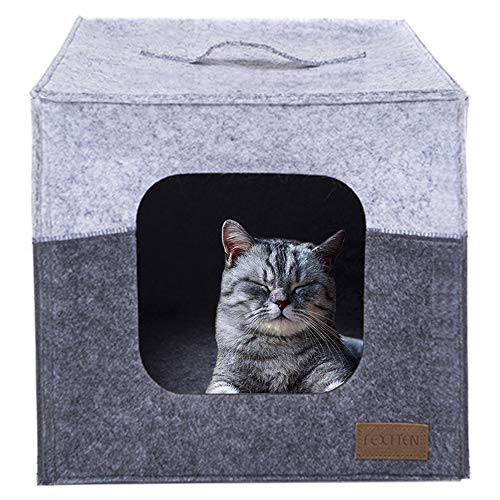 FEXTTEN Thick Felt Cat Cube Cave for IKEA Shelf Easy Travel Cat Cube