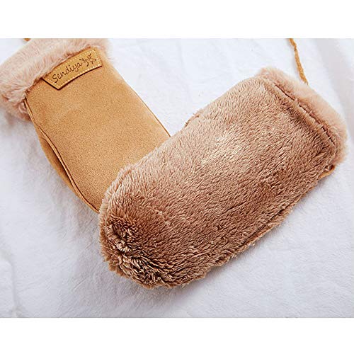Women's Faux Leather Sherpa Lined Fur Cuff Winter Gloves,Mittens Warm with Neck Long Rope Windproof Mittens - Thumbnail 6
