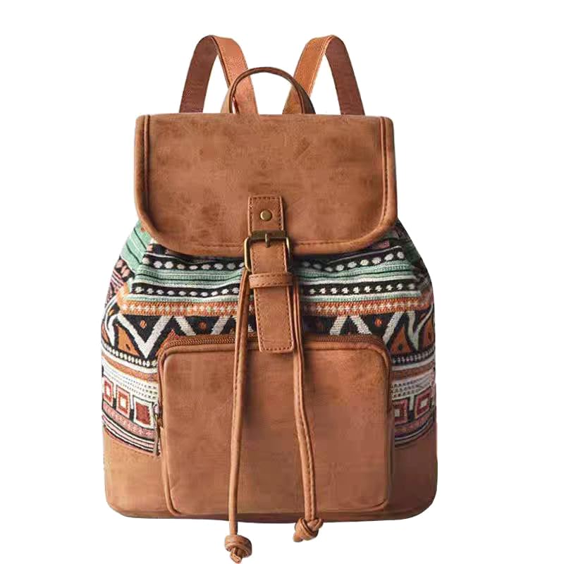 Amoyie Vintage Backpack Handbag Small Bags for Teenagers Girl Shoulder Bag Canvas and Leather Green Stripes