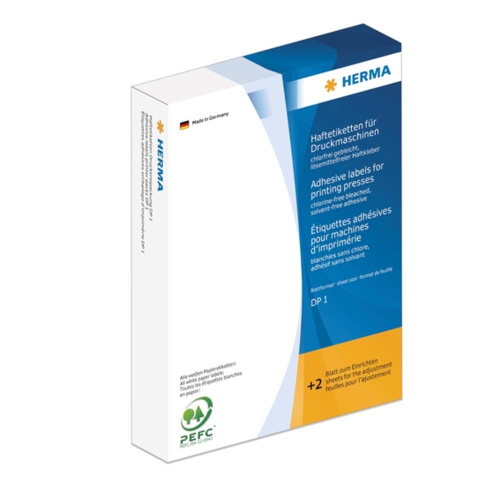 HERMA Self-Adhesive Labels for Printing Machines, 6000 Pieces, 19 x 40 mm, Sheet Size 168 x 120 mm, DP1, with Gripper and Feed Edge, Matte, Blank Paper Stickers, White