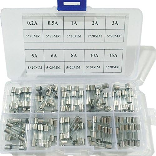 100pcs 5x20mm Fast-blow Glass Fuses Quick Blow Car Glass Tube Fuses Assorted Kit Amp 0.2A, 0.5A, 1A, 2A, 3A, 5A, 6A, 8A, 10A, 15A
