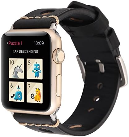 Apple Watch Band 38mm, Jimbird Genuine Leather iwatch Band Replacement Strap with Stainless Metal Clasp for Apple Watch Series 3 Series 2 Series 1 Sport and Edition - black