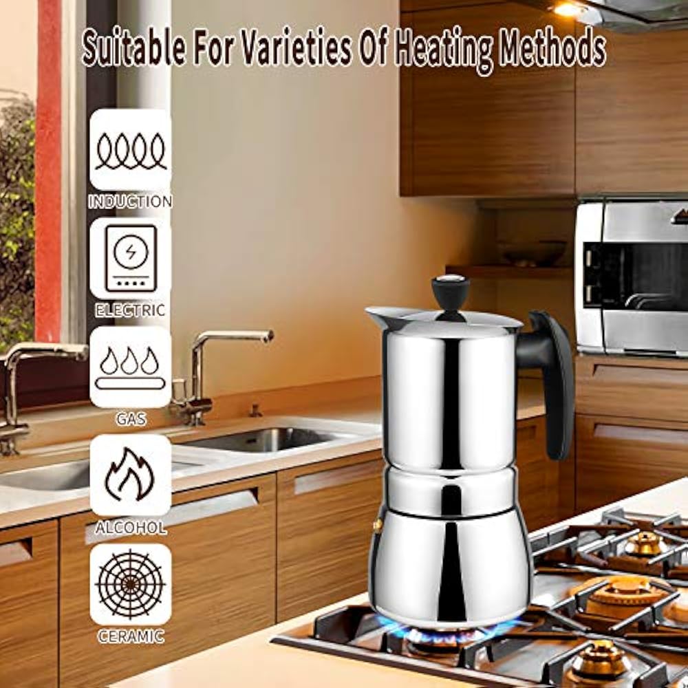 Stovetop Espresso & Moka Pots Coffee Maker Stainless Steel 6 Cups