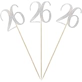 Silver Glitter 26th Birthday Centerpiece Sticks, 12-Pack Number 26 Table Topper Anniversary Party Decorations