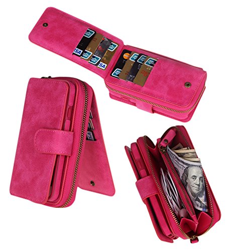 Gasin iPhone 6 Plus / iPhone 6S Plus Case + Zipper Coin Pocket + Wallet, 3 in 1 PU Leather Cover Magnetic Wallet Case with Flip Card Holder 5.5'' (Phone Case-Rose Red)