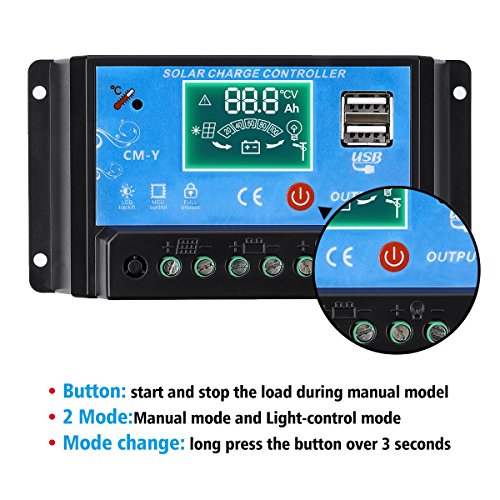 MOHOO 20A Charge Controller Solar Charge Regulator Intelligent with Dual USB Port PWM Back-light LCD Display 12V/24V(NEW DESING)