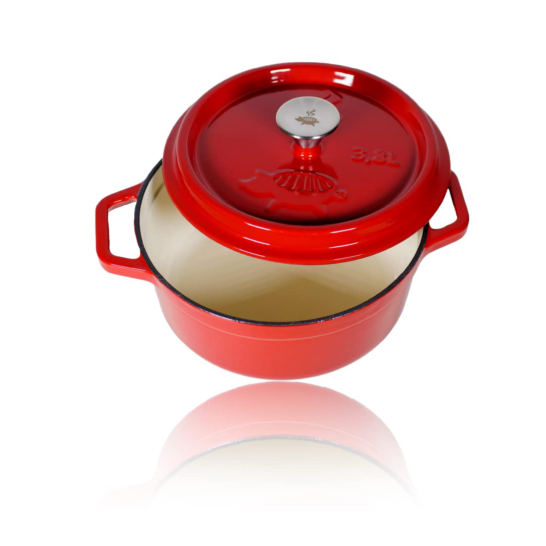 Grillschweine Dutch Oven Emailliert (3,8L) | Feuertopf rot | BBQ