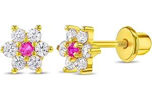 IN SEASON JEWELRY Gold Plated Cubic Zirconia Flower Safety Screw Back Earrings for Babies and Toddlers 5mm - Delicate and Sparkling Flower Earrings for Little Girls - Lovely Floral Studs