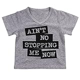 Unisex Baby Kids Summer Short Sleeve Letters Print V-neck T-shirt Tops (1-2 Years)